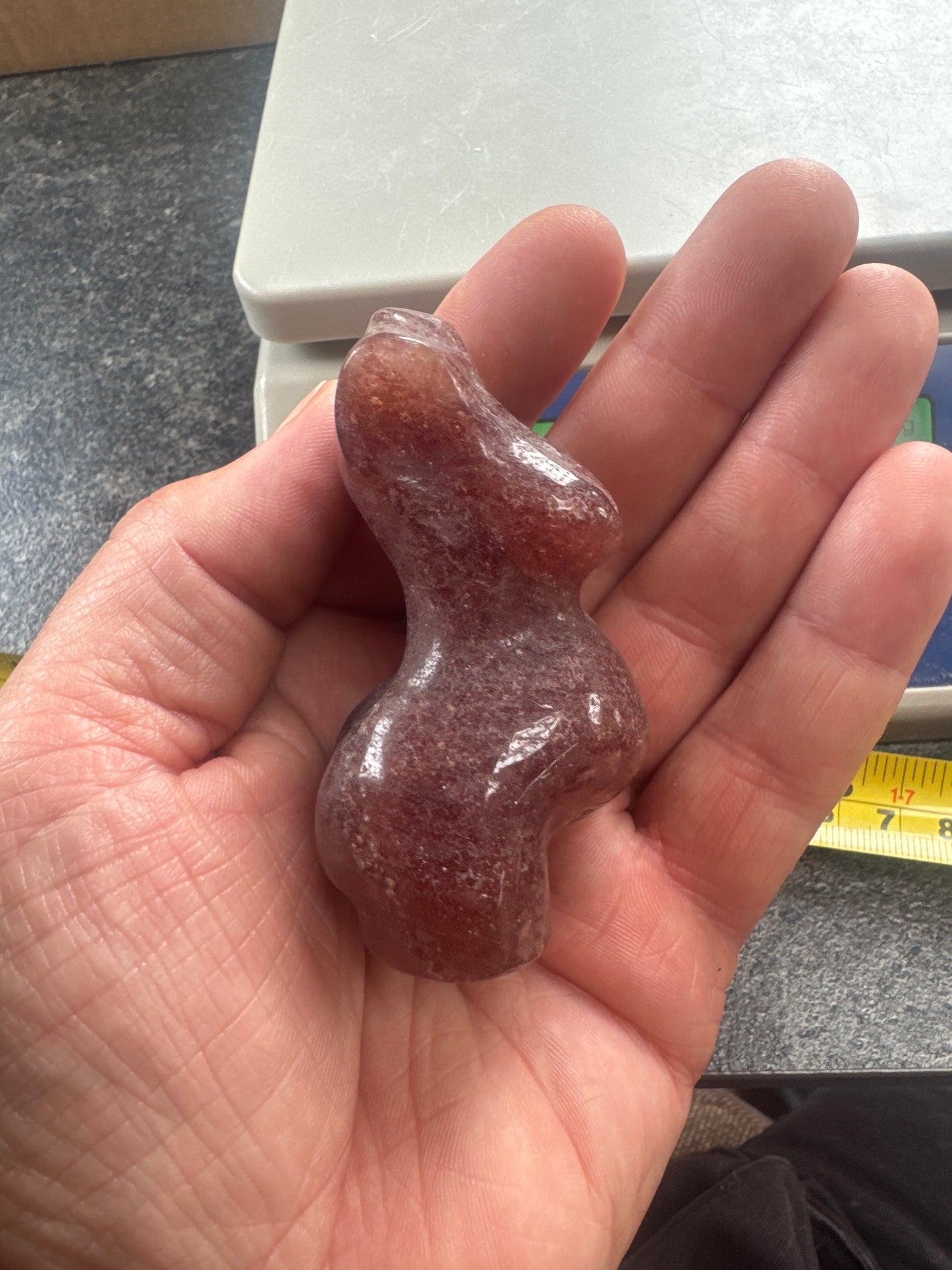8 cm Strawberry Quartz Pregnant Goddess Carving 155 grams EBY3#8