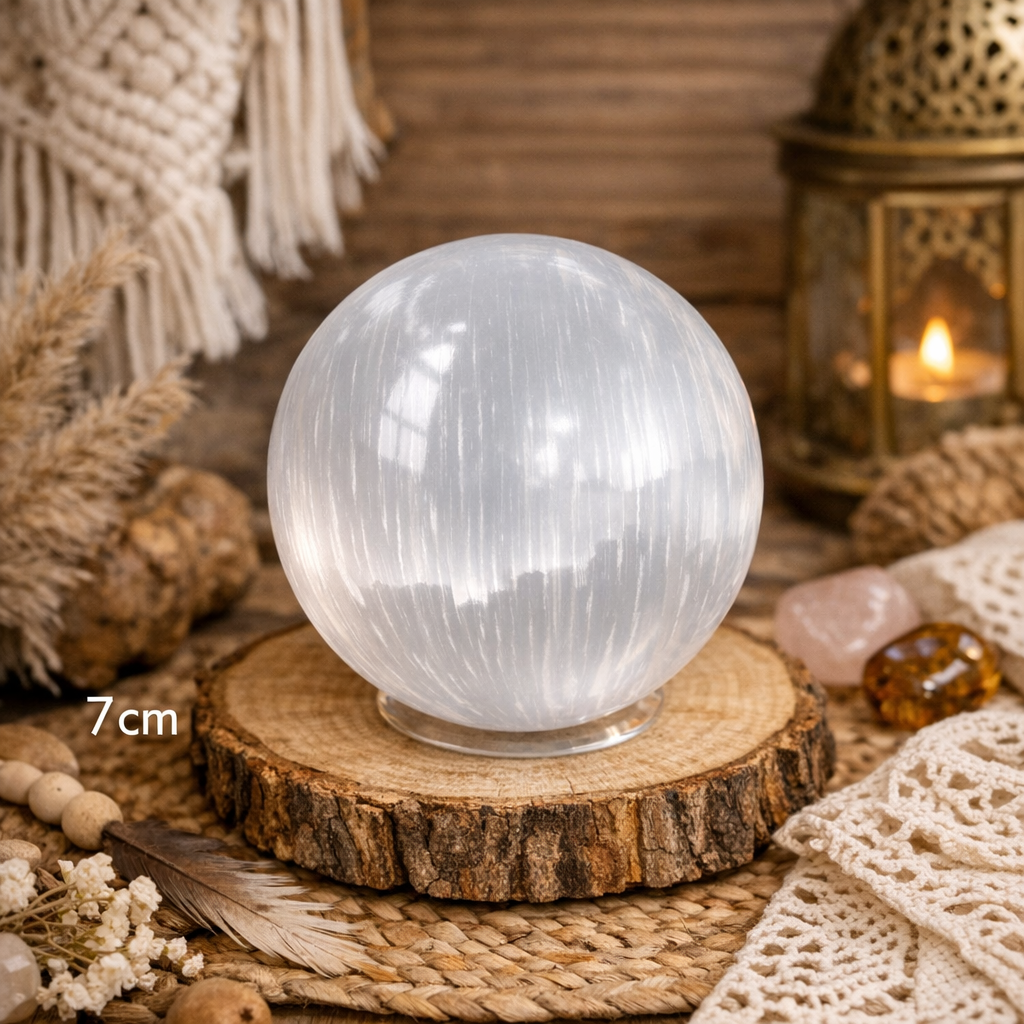 7cm Selenite Sphere with a free plastic stand