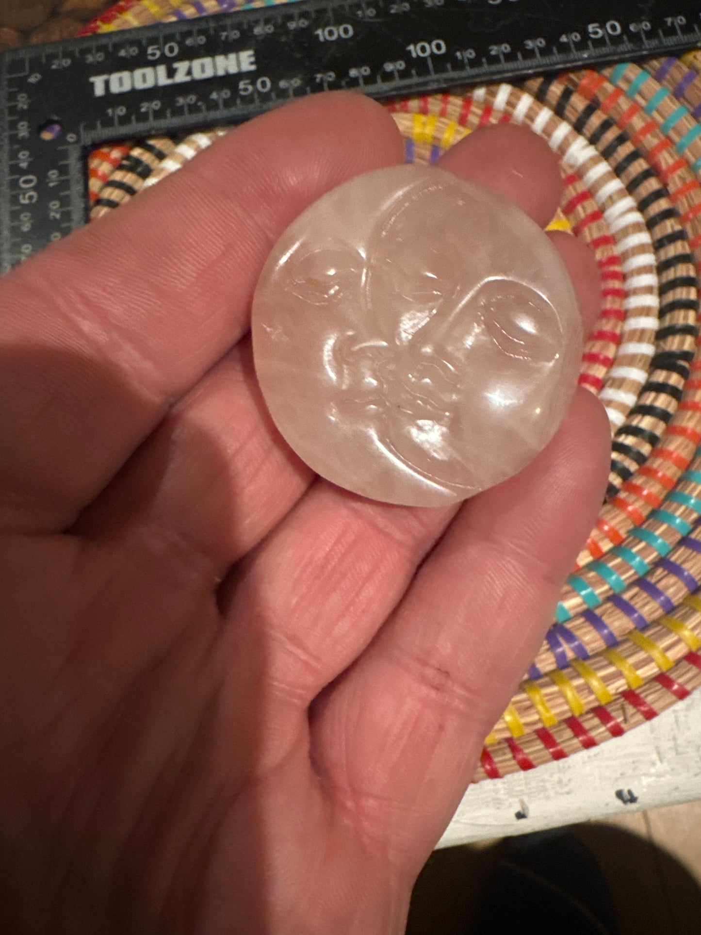 🌞🌜 Rose Quartz Sun & Moon Carving – Celestial Love & Gentle Heart Energy.WS1-19