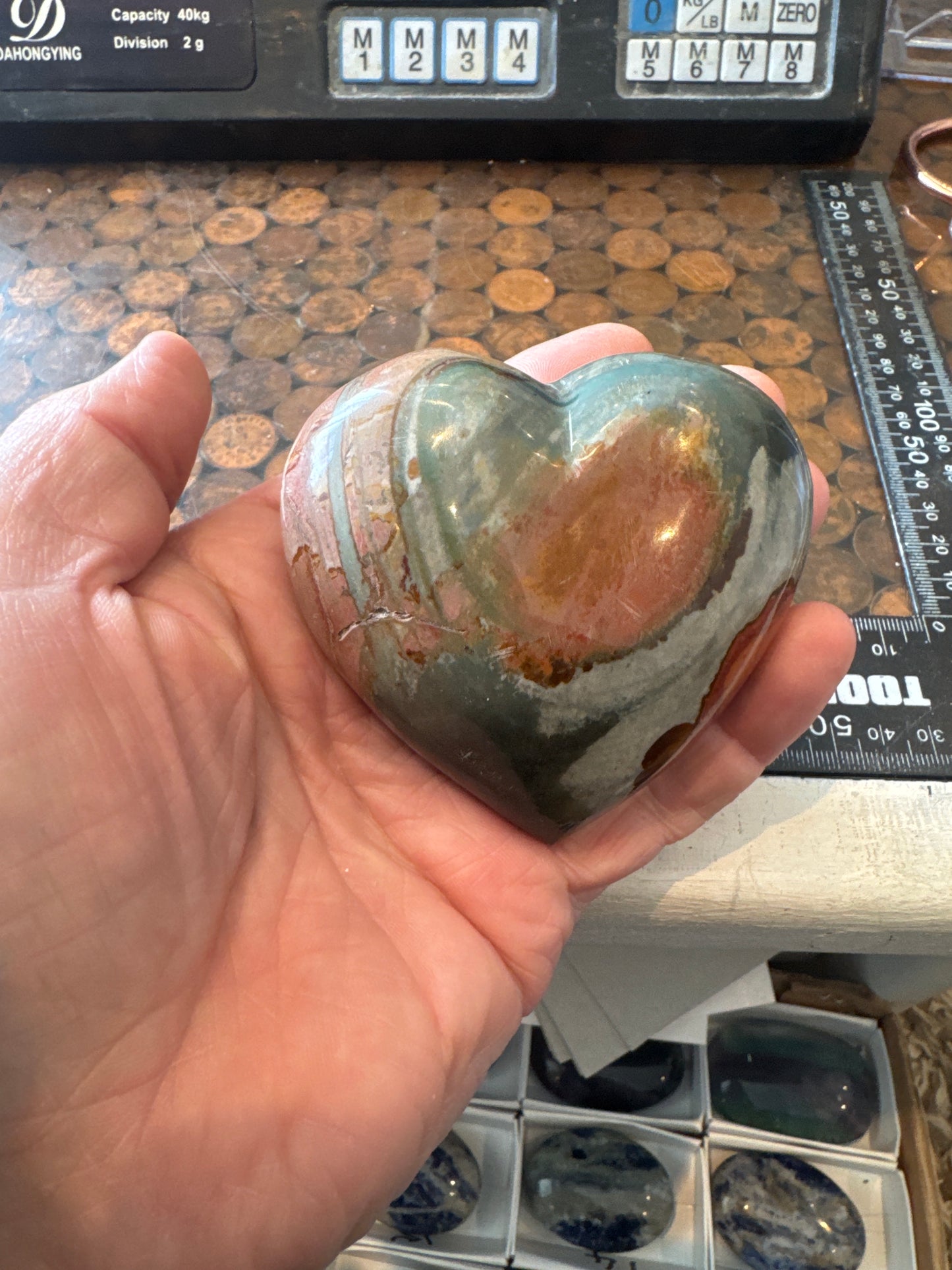 Polychrome Jasper Hand Carved Heart Madagascar 360 grams DBR5#5