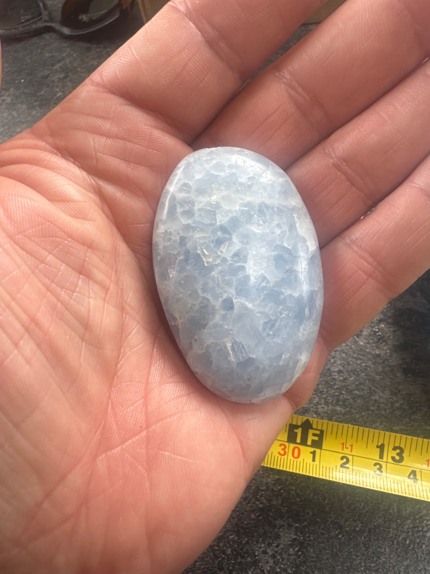 Blue Calcite Palmstone — Soft, Calming, Natural Mineral 56 grams EBY2#14