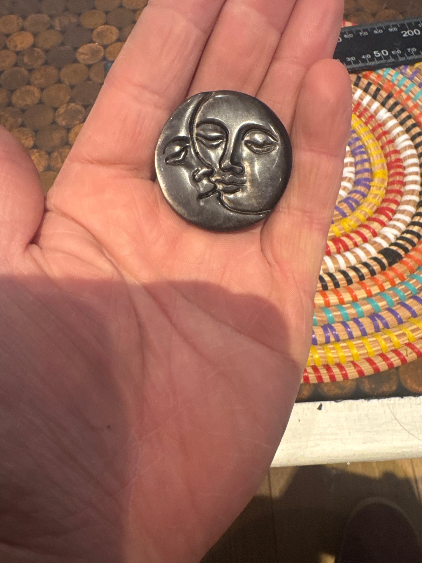 🌞🌜 Silver Sheen Obsidian Sun & Moon Carving – Reflective Protection & Lunar Magic WS1-15