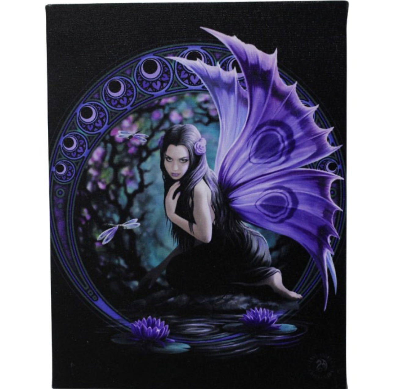 A Naiad design canvas stretched over a wooden frame wall plaque. Designed by Anne Stokes.