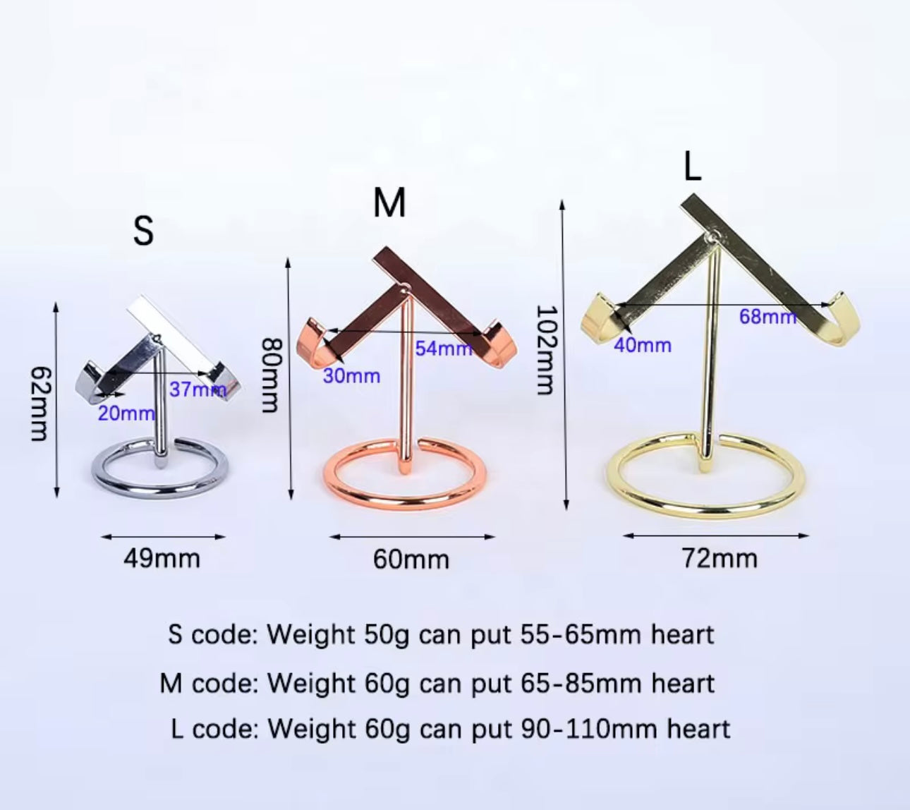 Small copper/rose gold colour heart stands