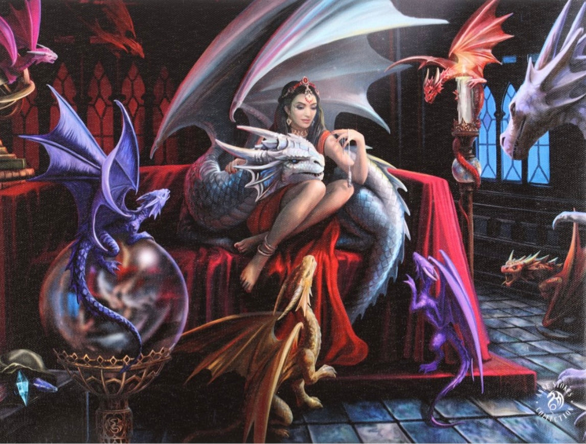 25X19CM DRAGON CHARM CANVAS PLAQUE BY ANNE STOKES