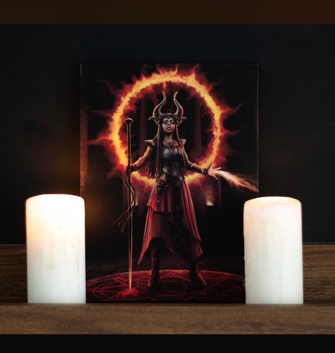 19X25CM FIRE ELEMENT SORCERESS CANVAS PLAQUE BY ANNE STOKES