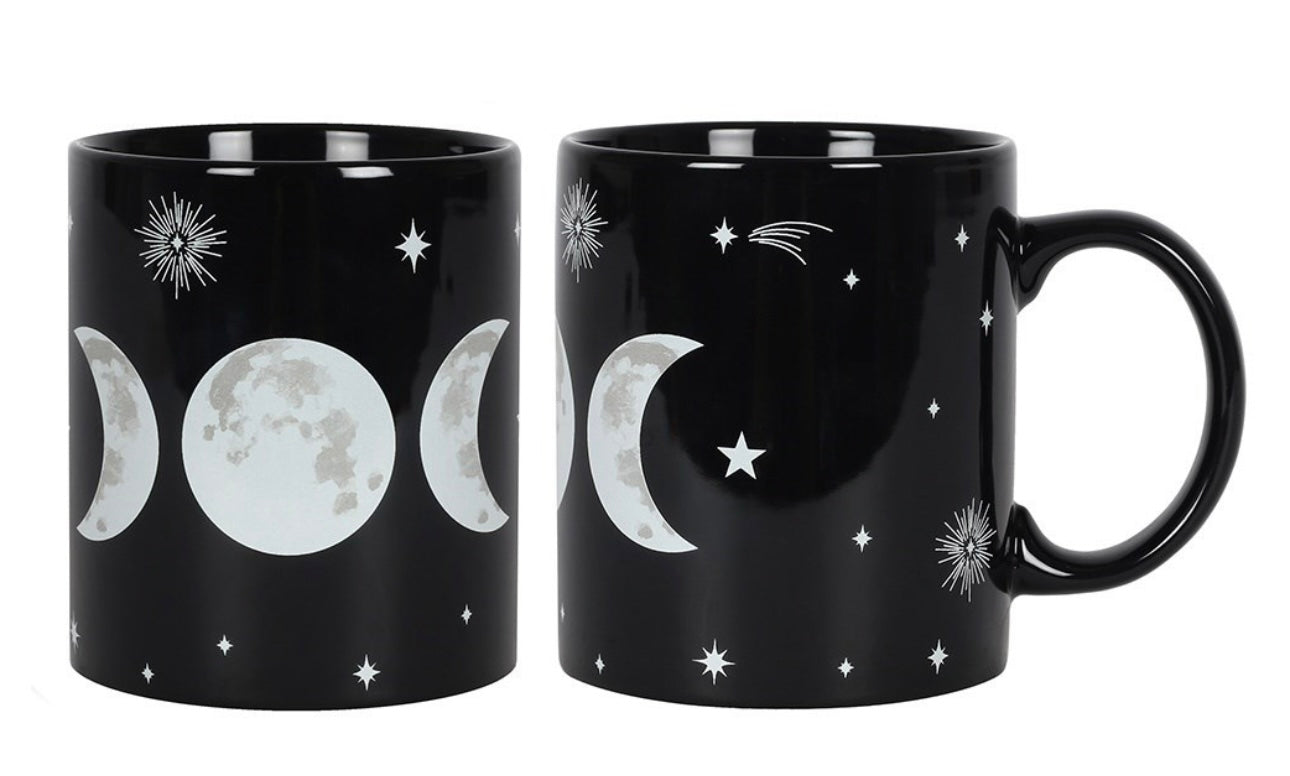 ๐ Triple Moon Ceramic Mug โ Celestial Black