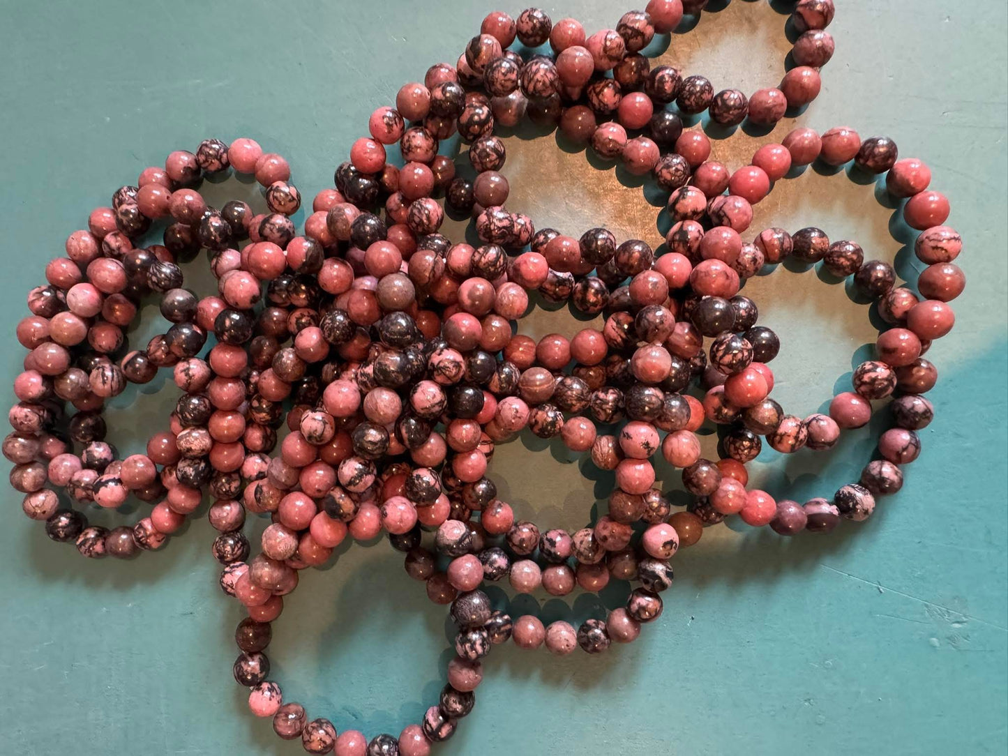 🌷 Rhodonite Bracelet – 8mm Beads on Elastic | Emotional Healing & Heart Chakra Support