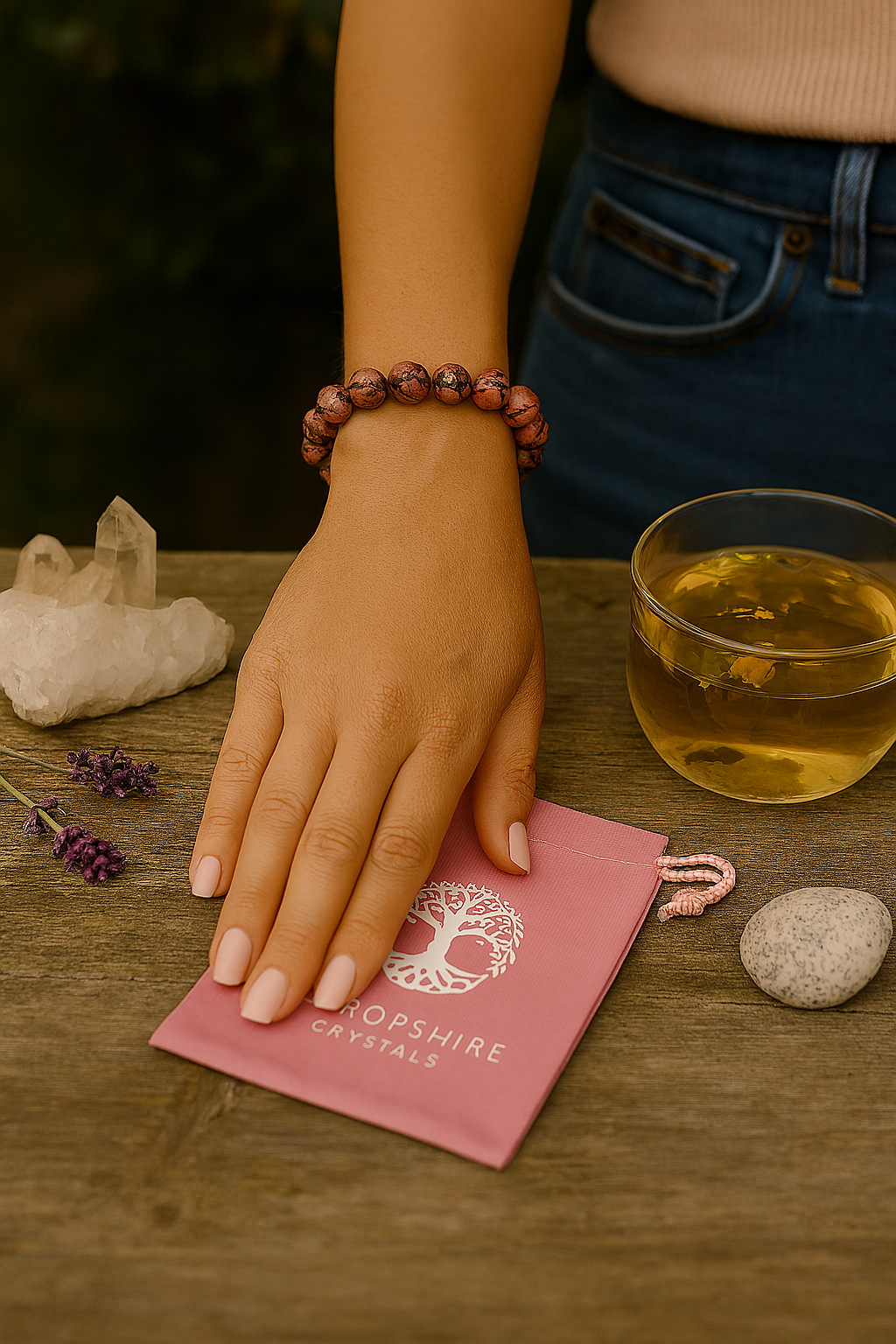 🌷 Rhodonite Bracelet – 8mm Beads on Elastic | Emotional Healing & Heart Chakra Support