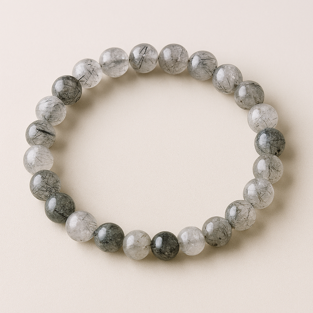 Black Rutilated Quartz 8mm bead bracelet