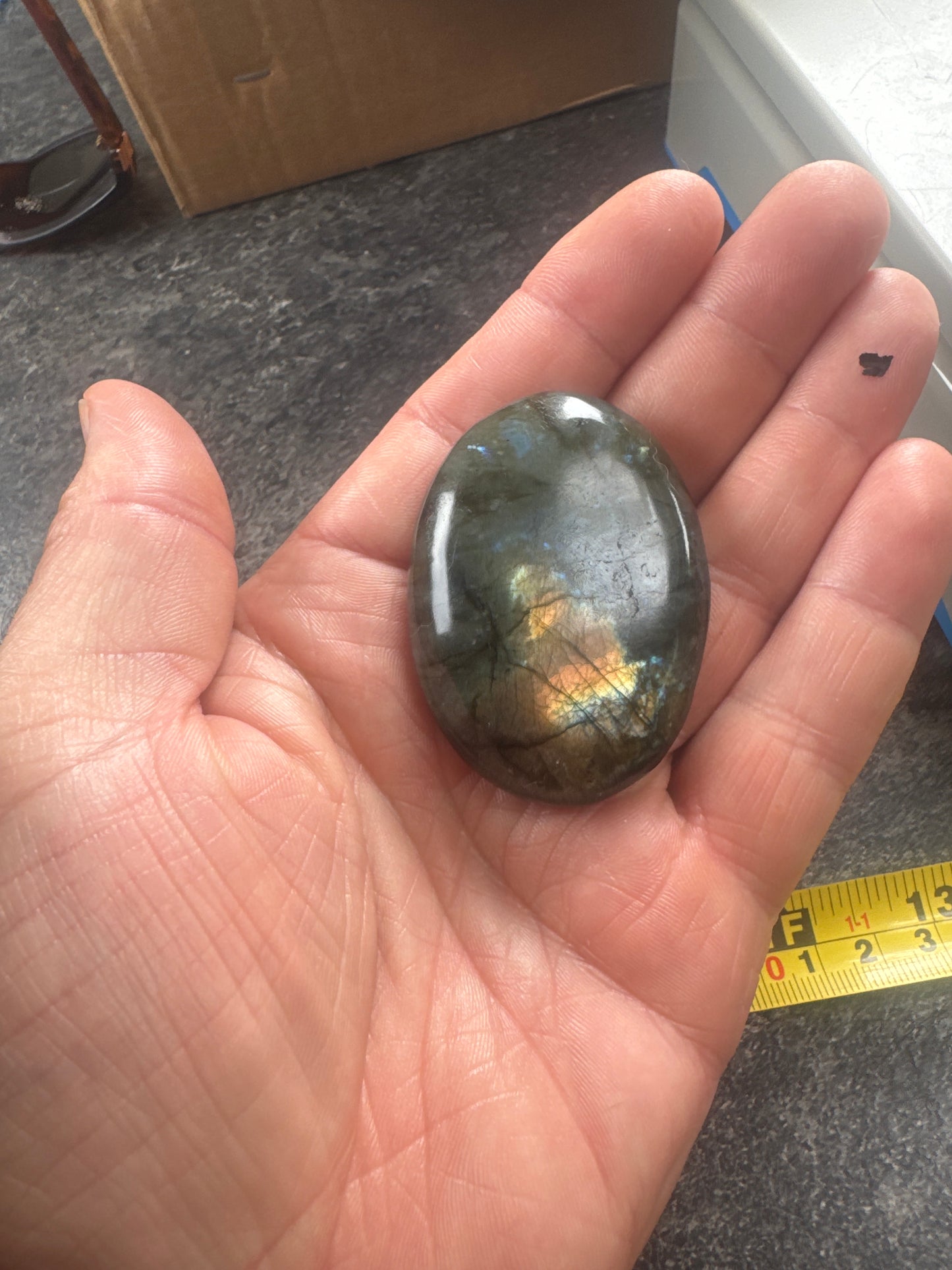 Labradorite Palmstone — Natural Flash & Protective Energy 70 grams EBY2#5