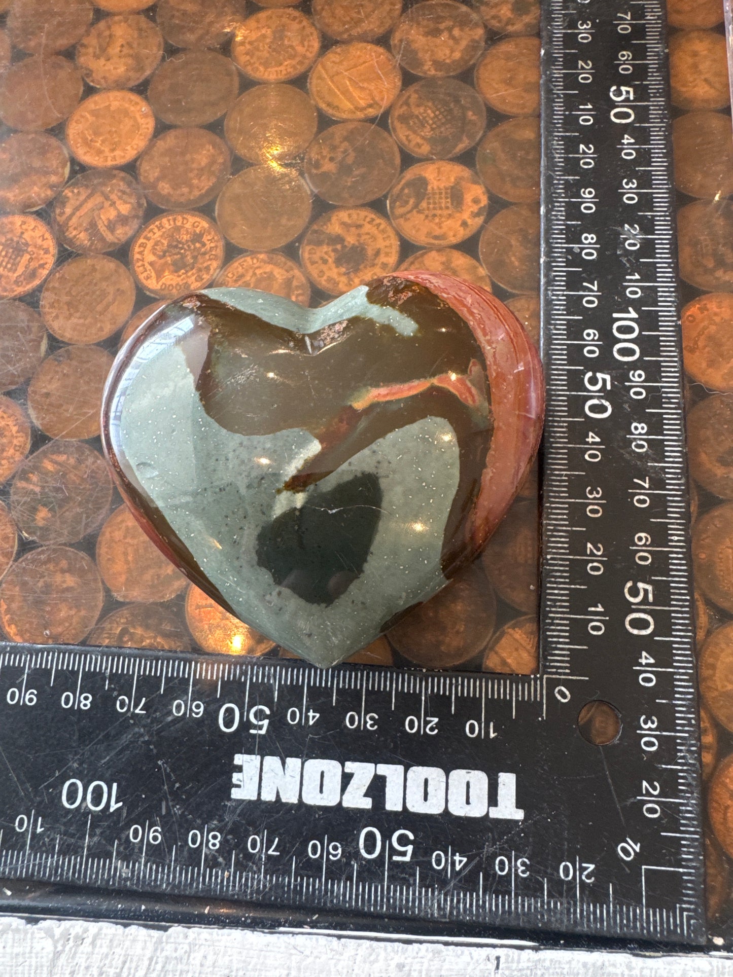 Polychrome Jasper Hand Carved Heart Madagascar 162 grams DBR5#8