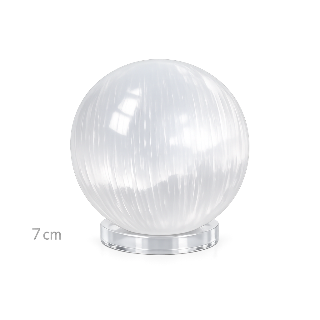 7cm Selenite  Sphere with a free plastic stand