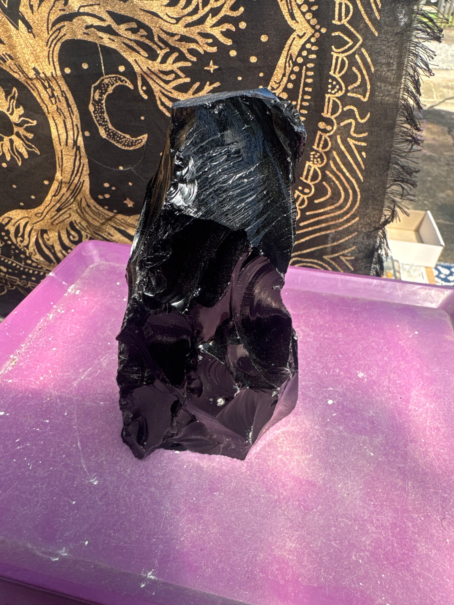 Black Obsidian  1579 grams 16 cm tall Rough with a cut base – Natural Volcanic Glass – E34