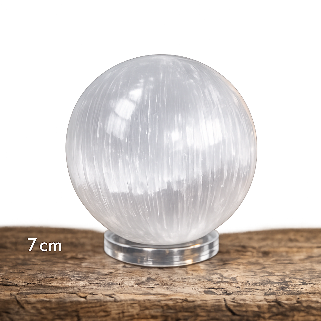 7cm Selenite  Sphere with a free plastic stand
