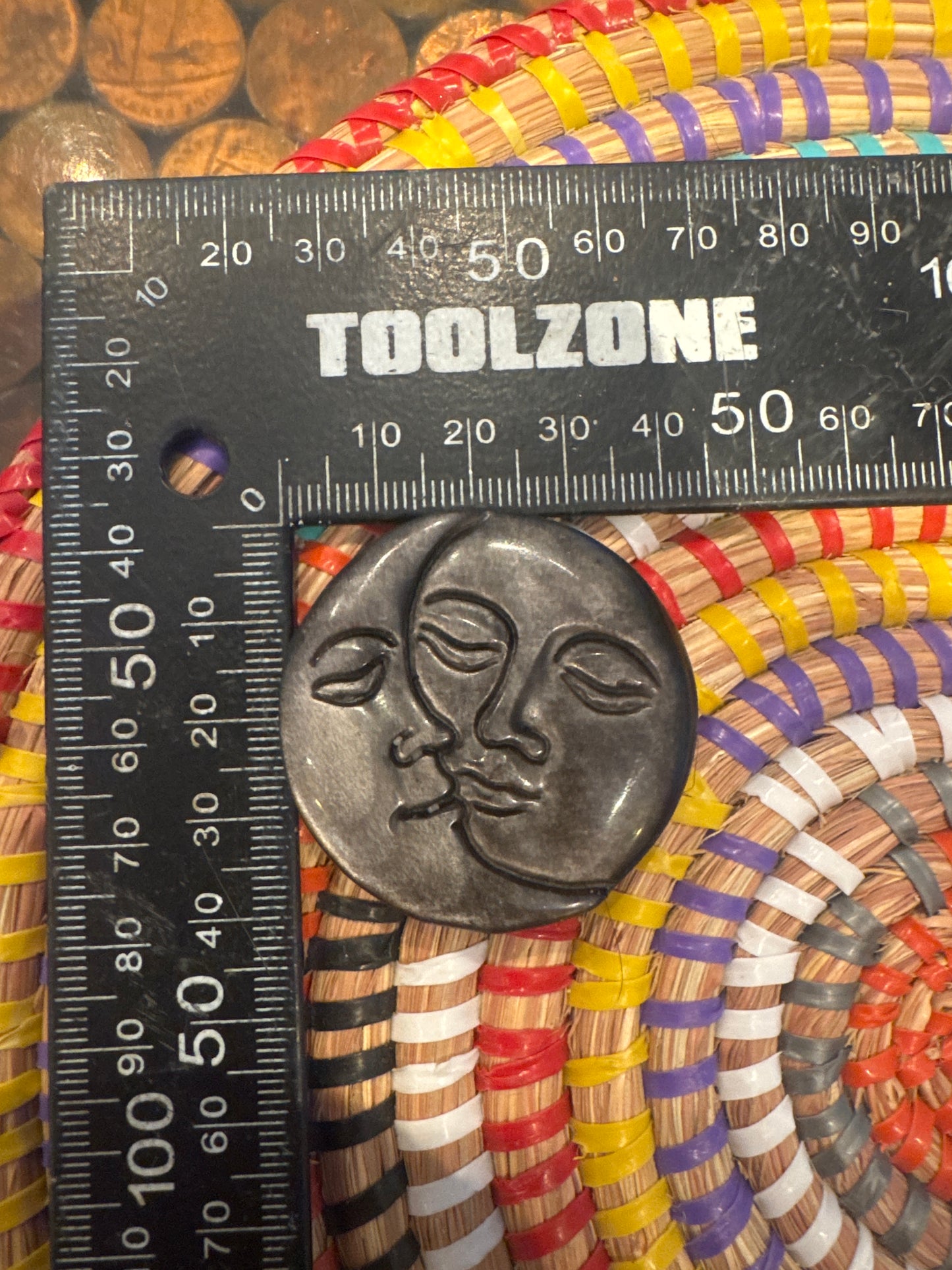 🌞🌜 Silver Sheen Obsidian Sun & Moon Carving – Reflective Protection & Lunar Magic WS1-15
