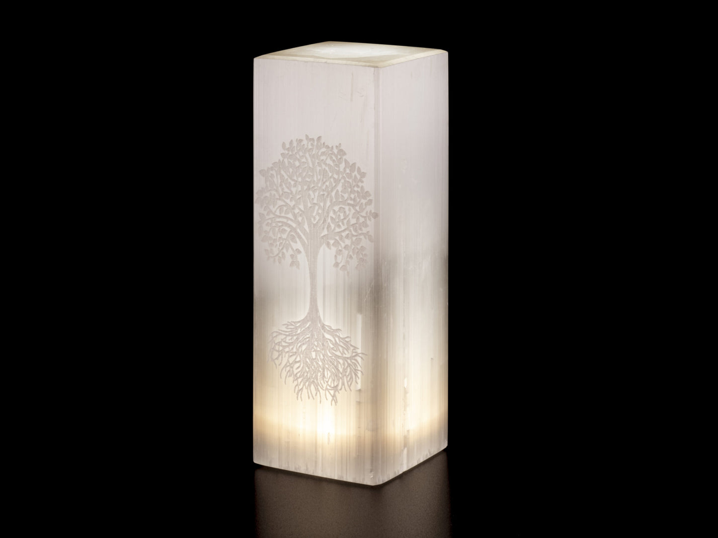 Selenite Lamp, laser Etched, Rectangle, Tree of life