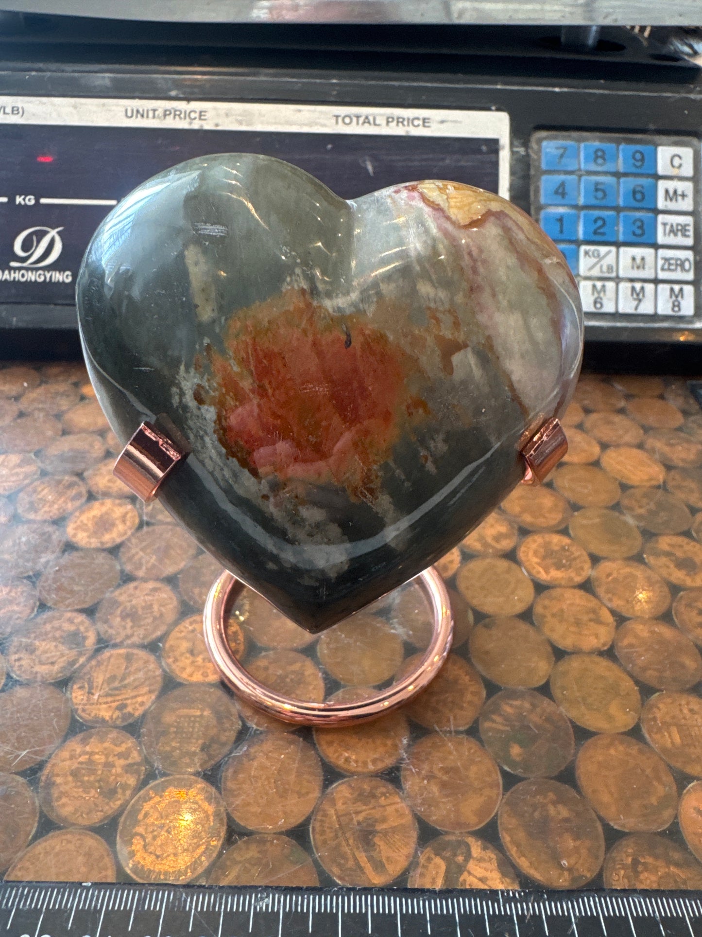 Polychrome Jasper Hand Carved Heart Madagascar 360 grams DBR5#5