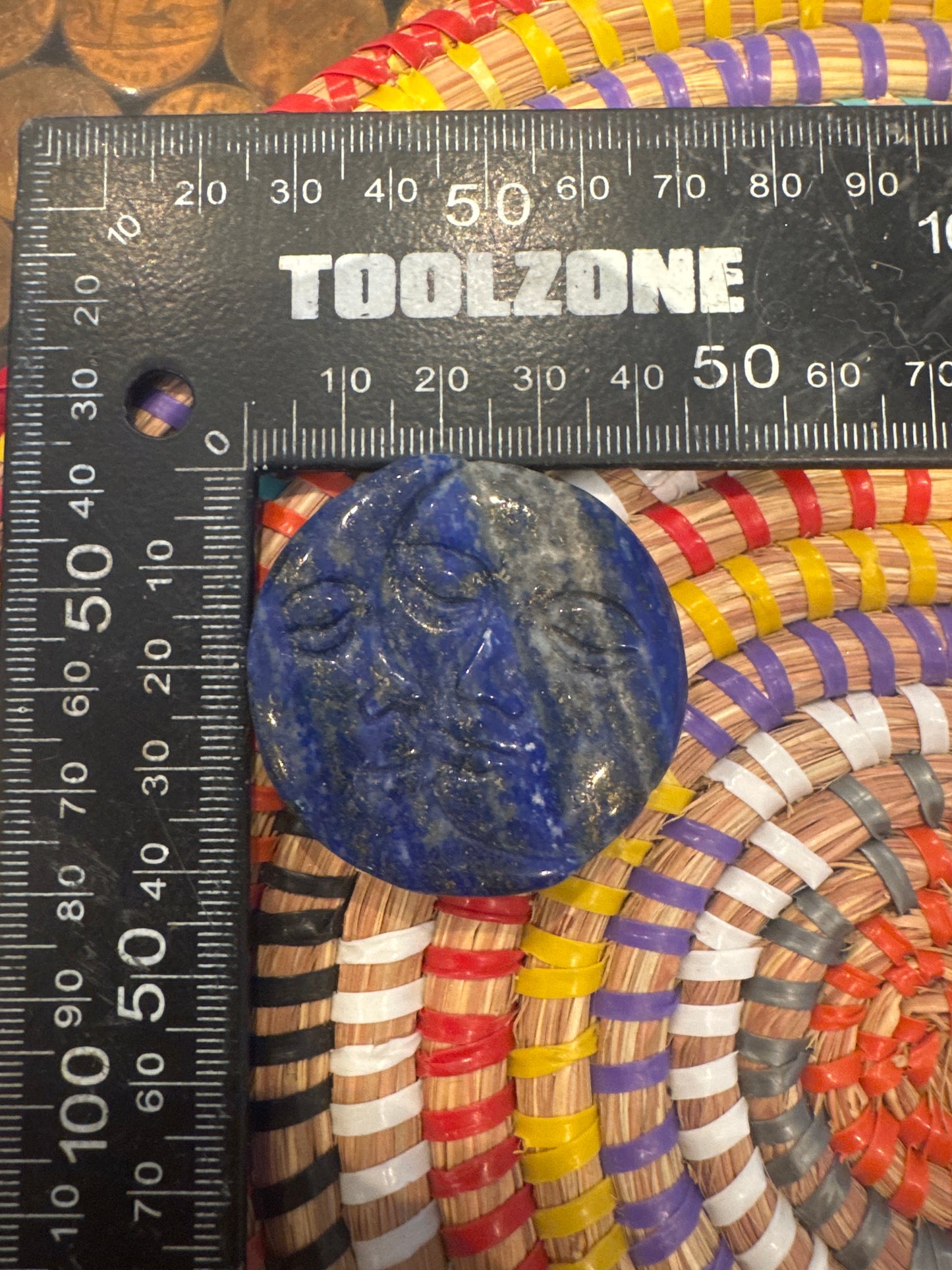 🌞🌜 Lapis Lazuli Sun & Moon Carving – Celestial Wisdom in Royal Blue Stone WS1-10