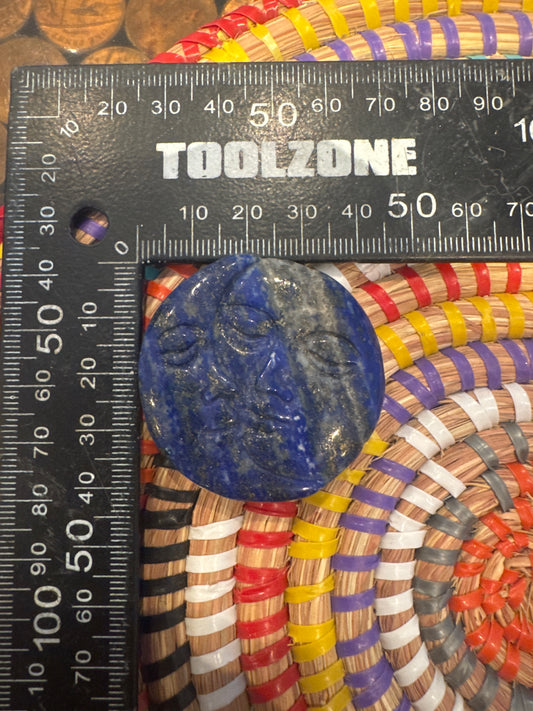 🌞🌜 Lapis Lazuli Sun & Moon Carving – Celestial Wisdom in Royal Blue Stone WS1-10
