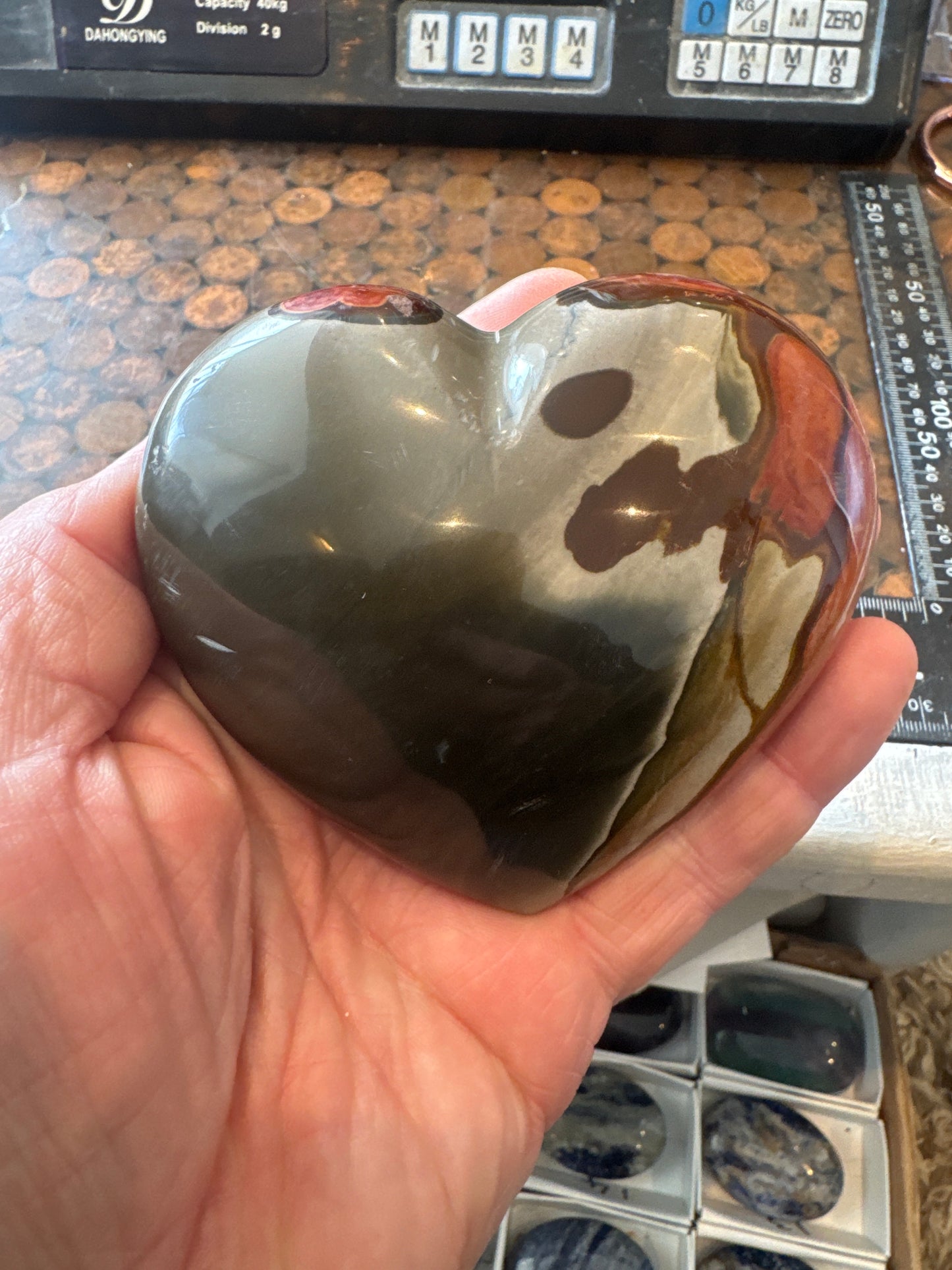 Polychrome Jasper Hand Carved Heart Madagascar 486 grams DBR5#4