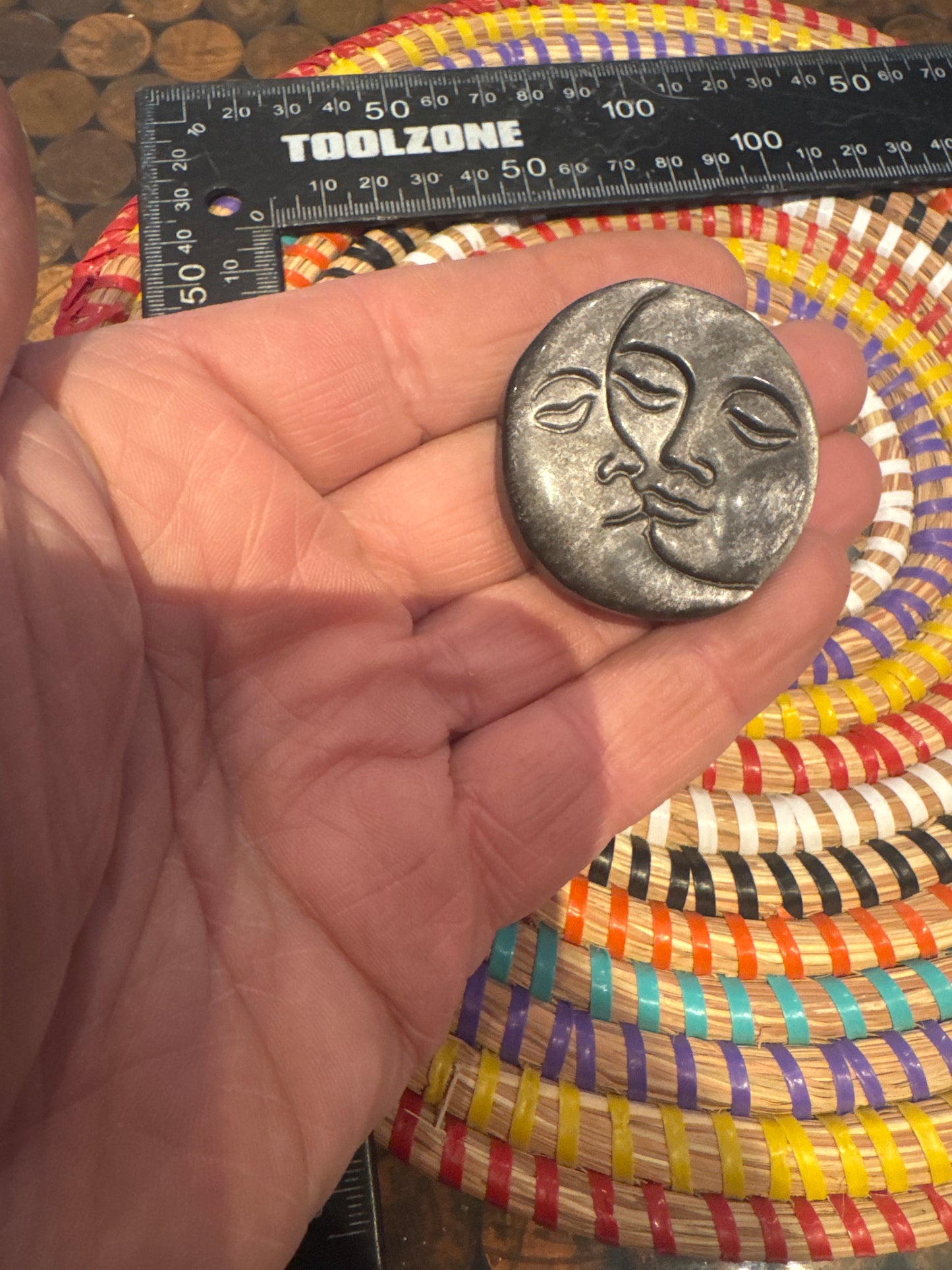 🌞🌜 Silver Sheen Obsidian Sun & Moon Carving – Reflective Protection & Lunar Magic WS1-16
