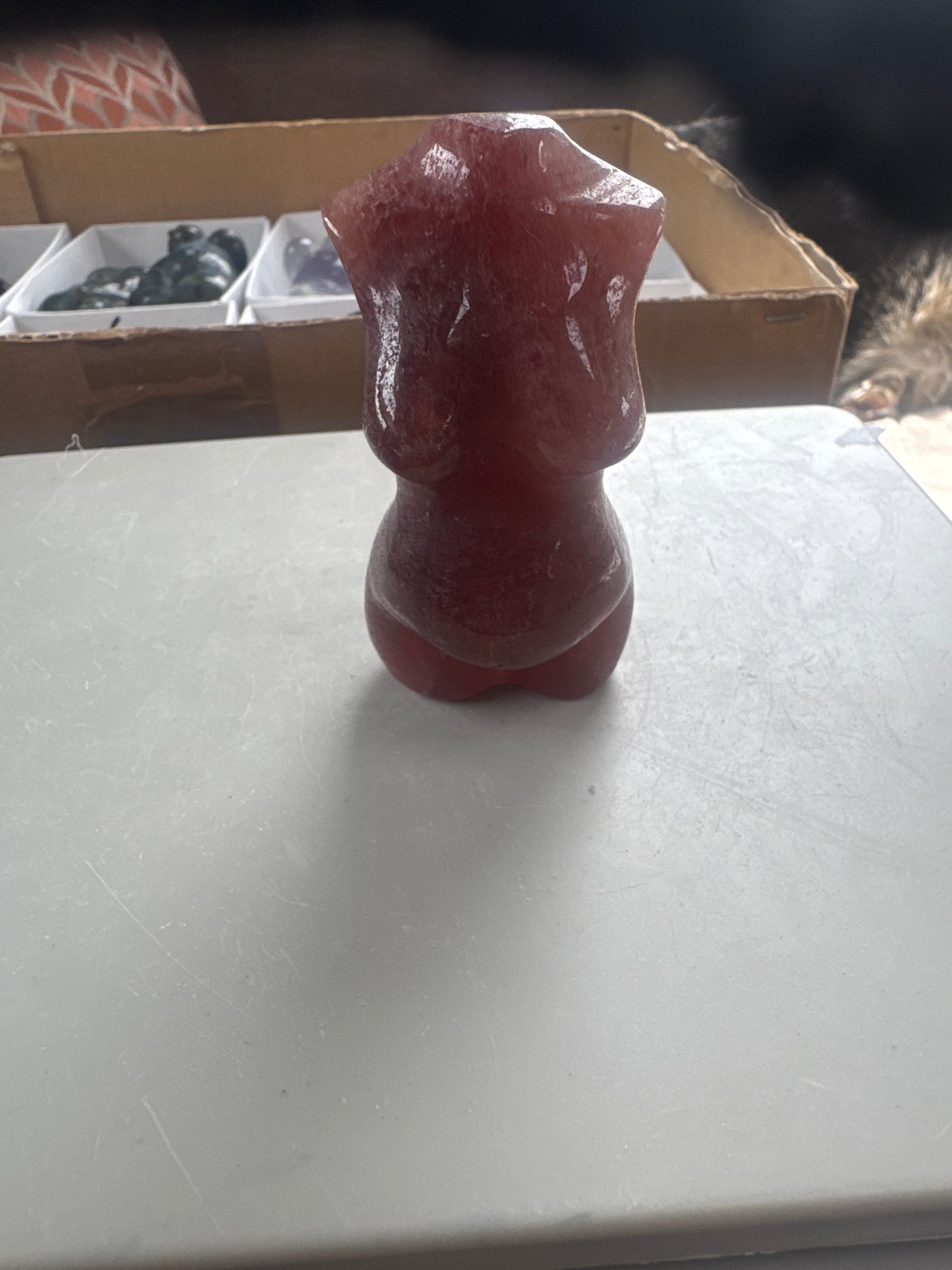 8 cm Strawberry Quartz Pregnant Goddess Carving 155 grams EBY3#8