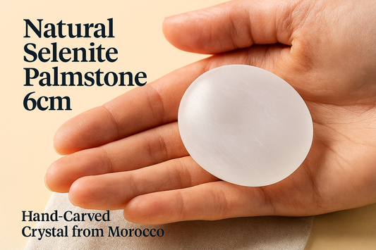 Selenite Palmstone 6cm – Hand-Carved Crystal from Morocco