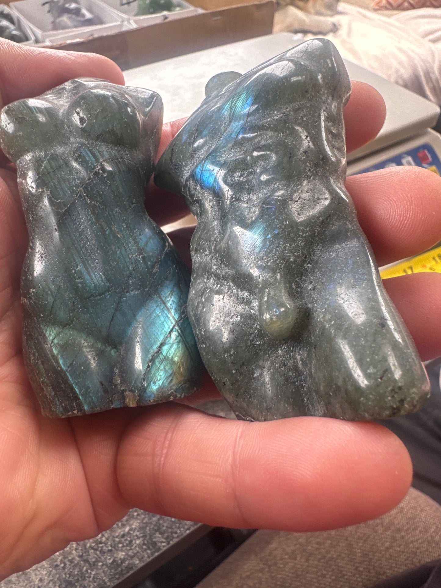Labradorite god and goddess pair both approx 8cm tall 324 grams the pair eby3#6