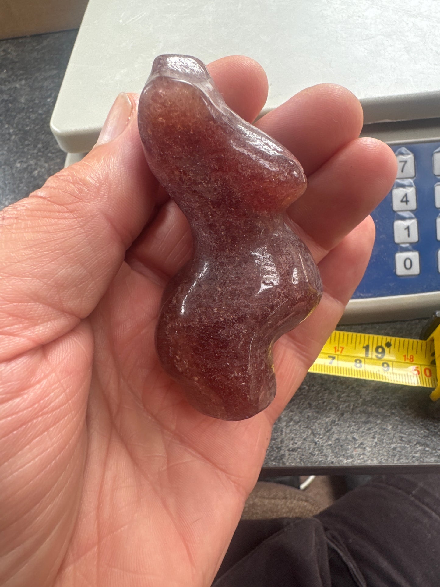 8 cm Strawberry Quartz Pregnant Goddess Carving 155 grams EBY3#8
