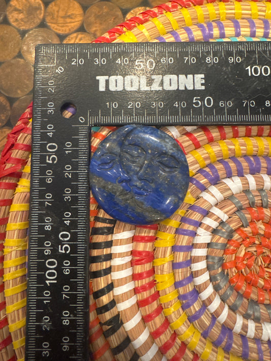 🌞🌜 Lapis Lazuli Sun & Moon Carving – Celestial Wisdom in Royal Blue Stone WS1-12