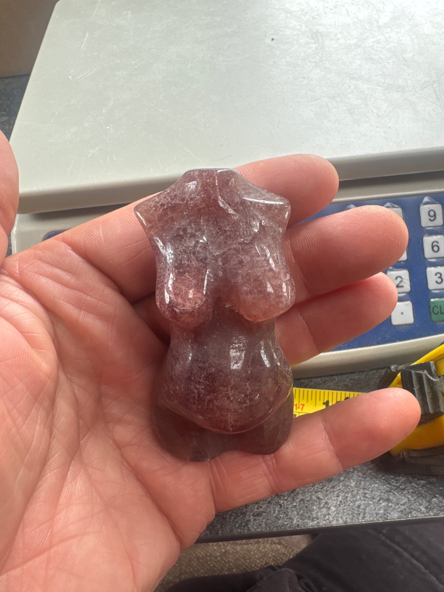 8 cm Strawberry Quartz Pregnant Goddess Carving 155 grams EBY3#8