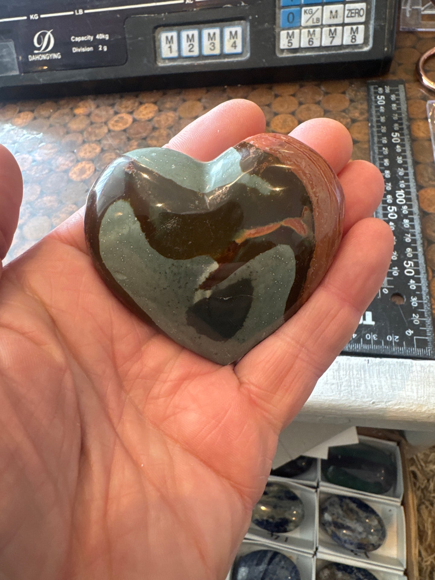 Polychrome Jasper Hand Carved Heart Madagascar 162 grams DBR5#8