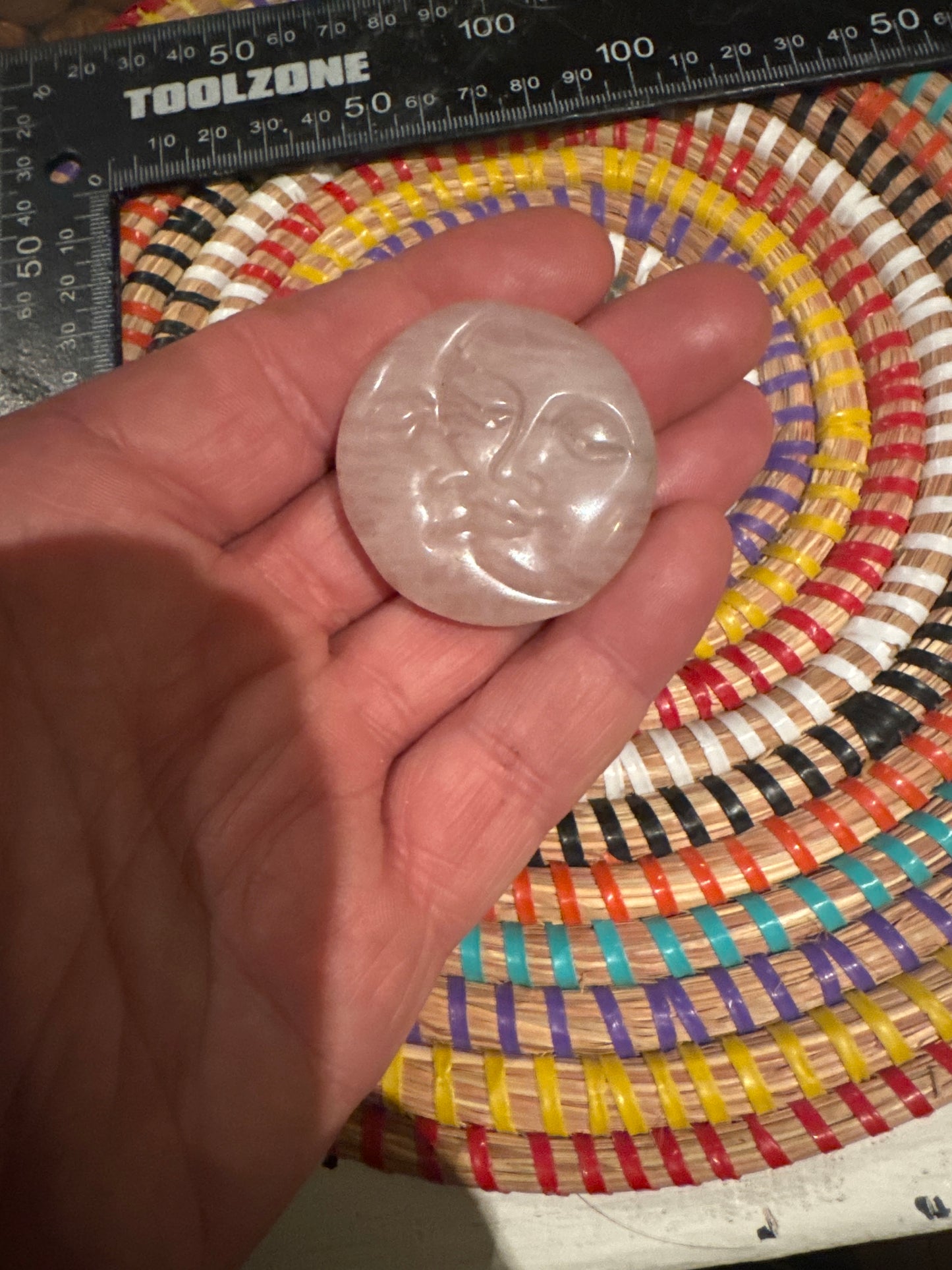 🌞🌜 Rose Quartz Sun & Moon Carving – Celestial Love & Gentle Heart Energy.WS1-17