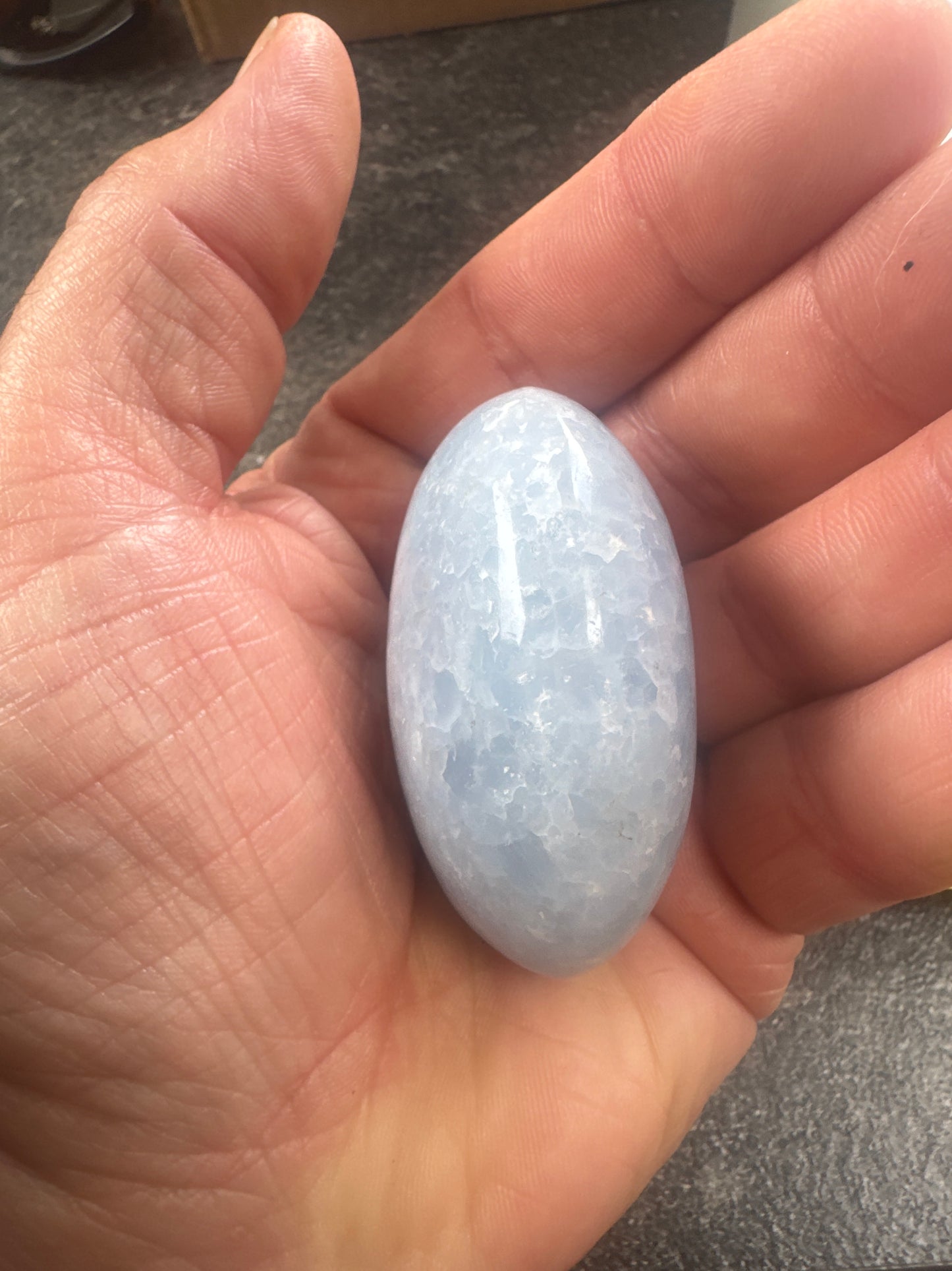 Blue Calcite Palmstone — Soft, Calming, Natural Mineral 123 grams EBY2#16