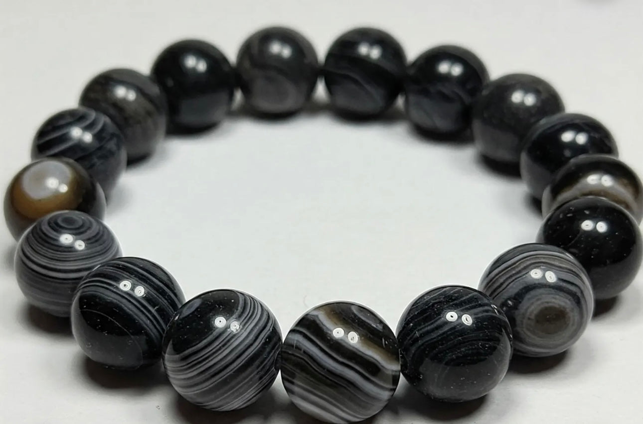 Black banded agate 8mm bead bracelet