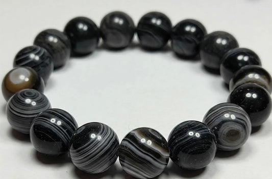Black banded agate 8mm bead bracelet