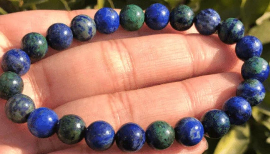 Azurite and malachite 8 mm bead bracelet