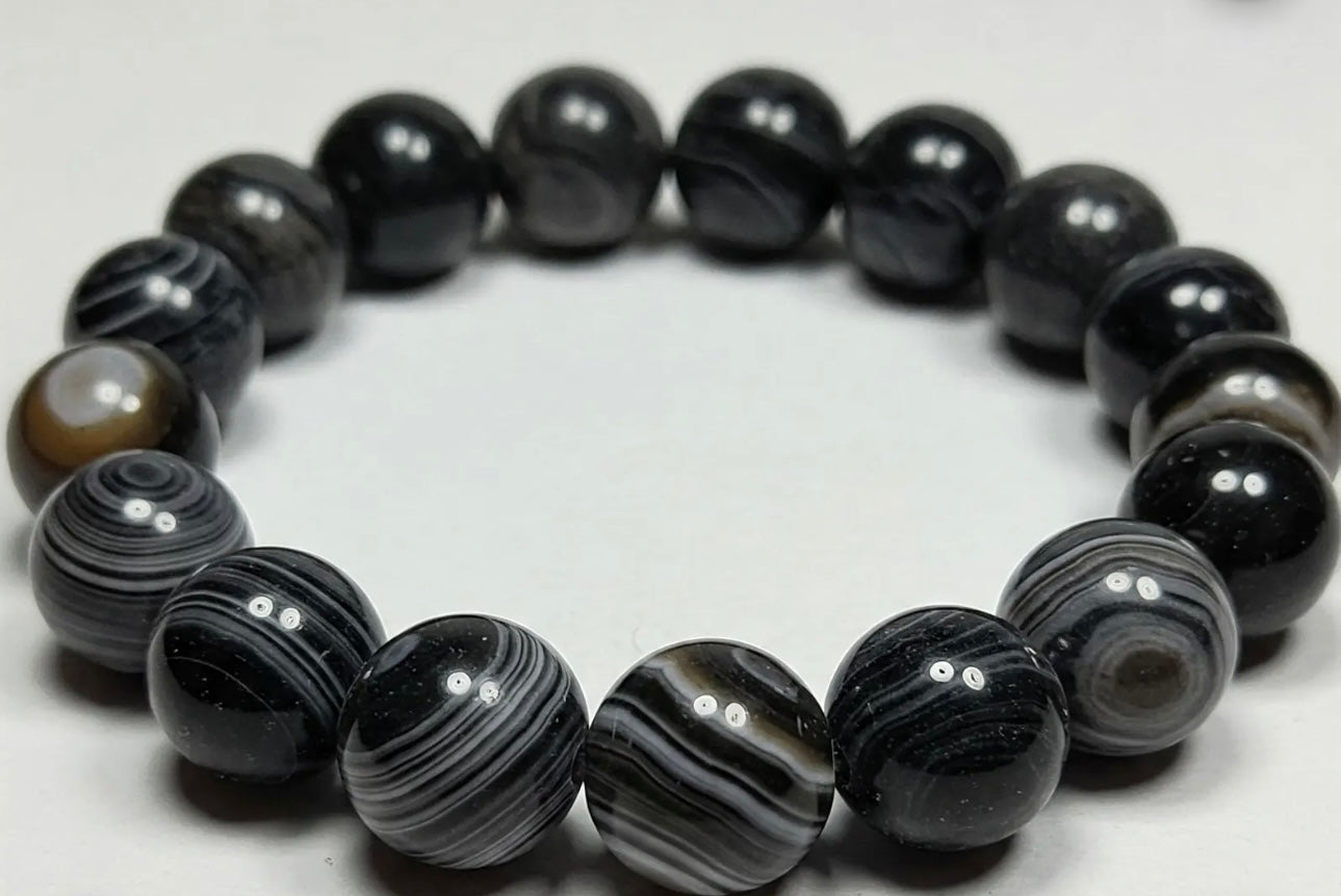 Black banded agate 8mm bead bracelet