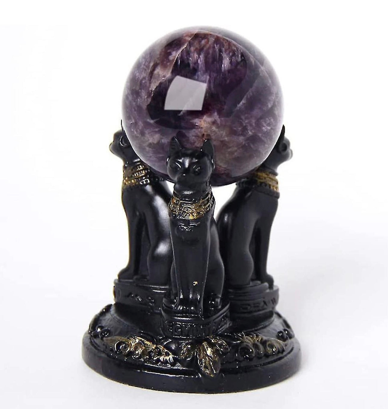 Bastet Egyptian Cat Sphere Stand – Decorative Crystal Ball Holder (7 cm)