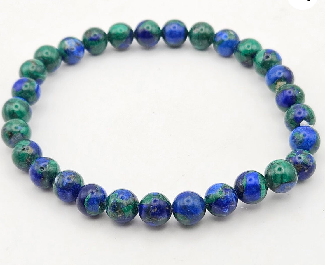 Azurite and malachite 8 mm bead bracelet
