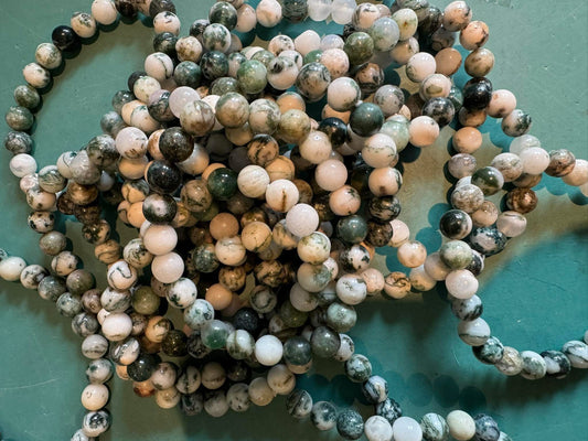 🌿 Moss Agate Bracelet – 8mm Beads on Elastic | Growth, Balance & Earth Connection