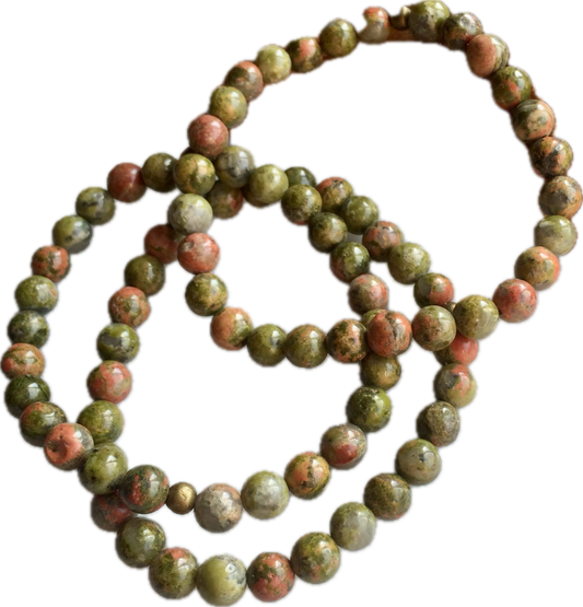 🌸 Unakite Bracelet – 8mm Beads on Elastic | Emotional Healing, Balance & Heart Connection