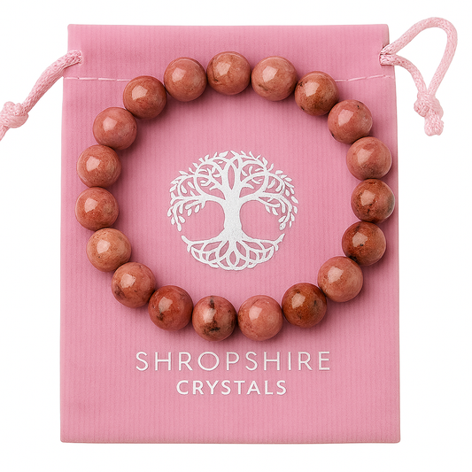 🌷 Rhodonite Bracelet – 8mm Beads on Elastic | Emotional Healing & Heart Chakra Support