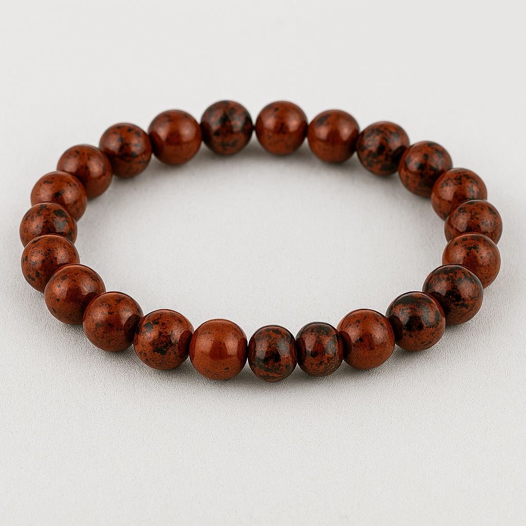 8mm Mahogany Obsidian Bracelet – Natural Healing Crystal Beads – Grounding, Protection & Strength – Handmade Stretch Bracelet for Men & Women