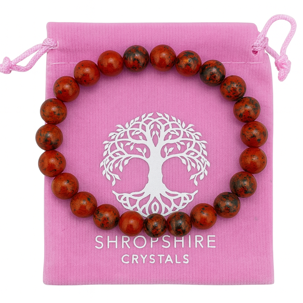 8mm Mahogany Obsidian Bracelet – Natural Healing Crystal Beads – Grounding, Protection & Strength – Handmade Stretch Bracelet for Men & Women