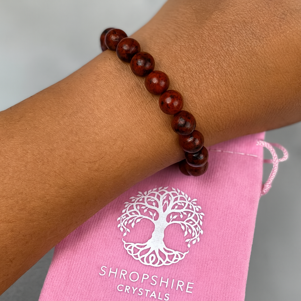 8mm Mahogany Obsidian Bracelet – Natural Healing Crystal Beads – Grounding, Protection & Strength – Handmade Stretch Bracelet for Men & Women