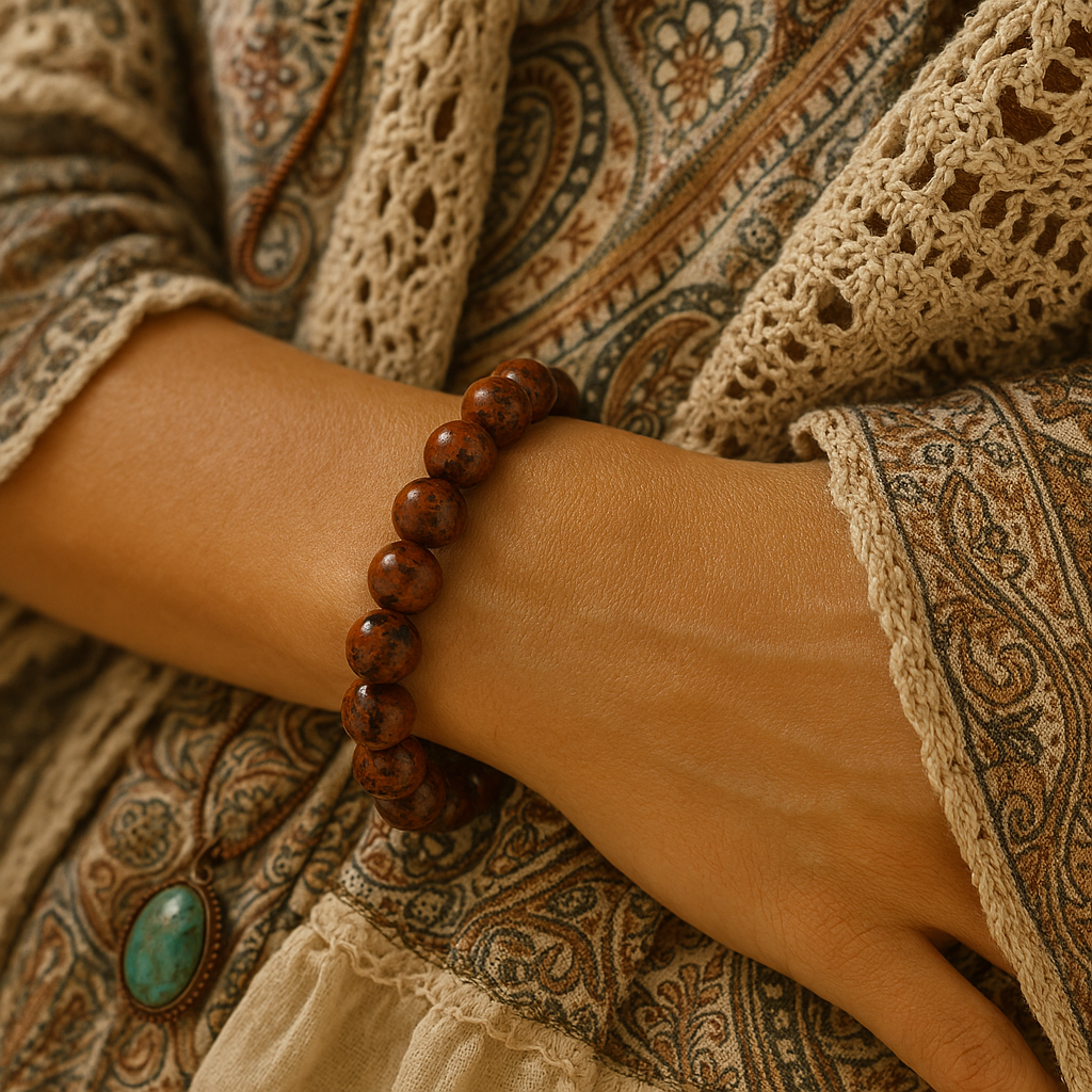 8mm Mahogany Obsidian Bracelet – Natural Healing Crystal Beads – Grounding, Protection & Strength – Handmade Stretch Bracelet for Men & Women