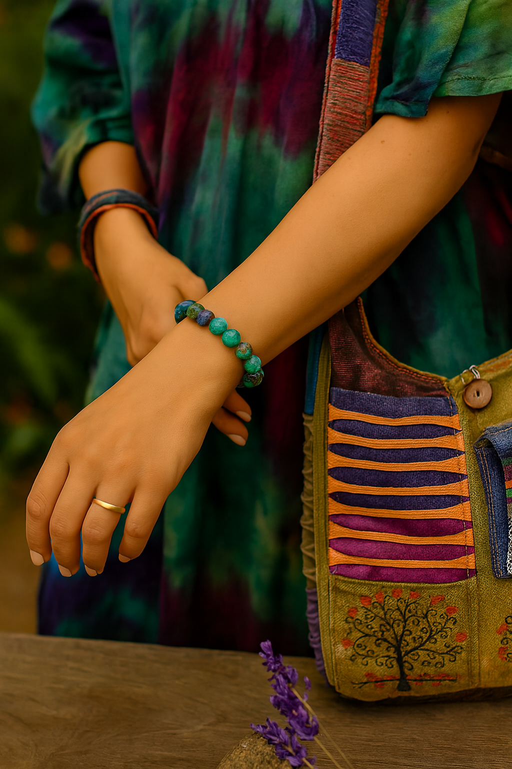 Azurite and malachite 8 mm bead bracelet