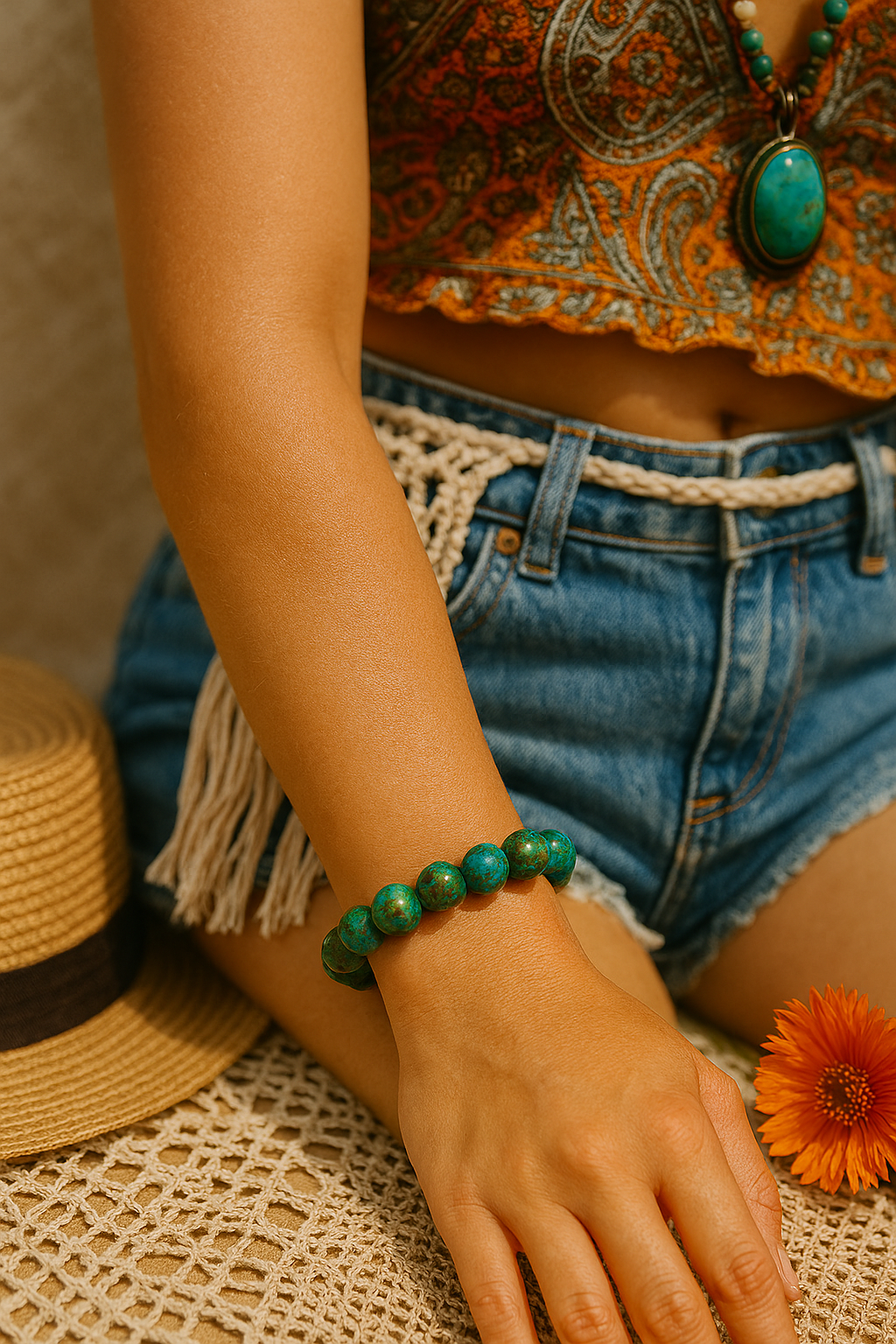 Azurite and malachite 8 mm bead bracelet